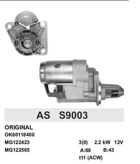 Стартер AUTOSTARTER KIA K2700, PREGIO 2.7D 97- AS S9003