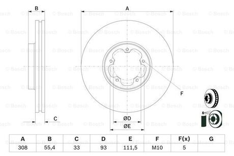 Гальмівний диск FORD Transit \'\'F D=308mm \'\'12>> - кр. 1 шт BOSCH 0986479D40