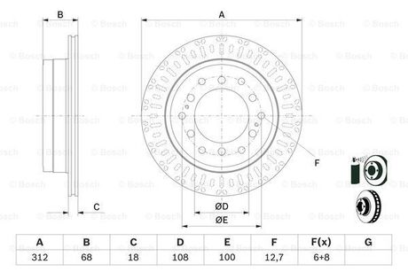 TOYOTA гальмівний диск задн.Land Cruiser Prado 2.7/4.0 10-,FJ Cruiser 06- BOSCH 0986479F07