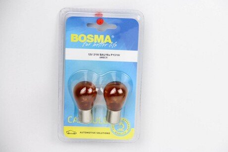 Автолампа BAU15S 12V 21W PY21W Янтарный BLISTER (2 шт) BOSMA 0287B (фото 1)