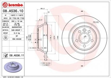 Тормозной диск BREMBO 08.A536.11