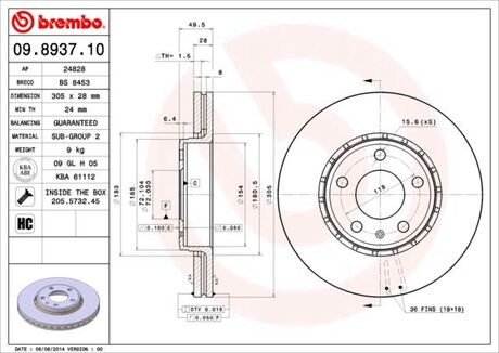 Тормозной диск BREMBO 09893711