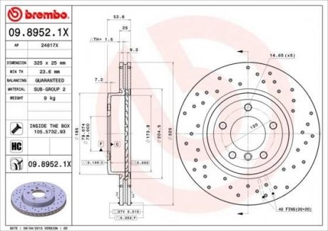 Тормозной диск XTRA BREMBO 09.8952.1X