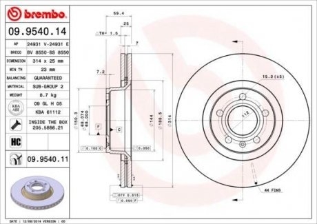 Тормозной диск BREMBO 09.9540.11