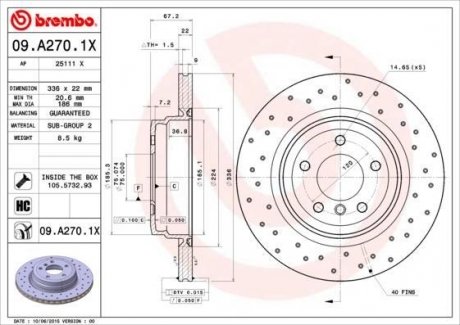 Тормозной диск BREMBO 09A2701X