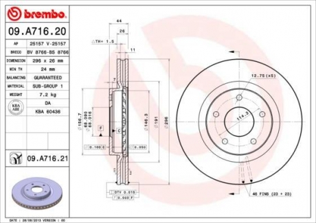 Гальмівний диск пер. Juke/Qashqai/X-Trail (07-21) BREMBO 09.A716.20