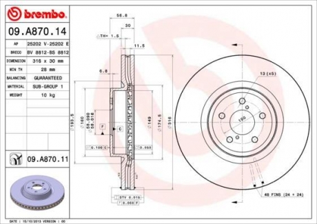 Диск гальмівний finito BREMBO 09.A870.14