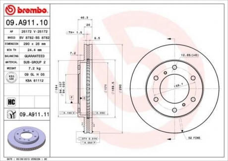 Диск гальмівний BREMBO 09.A911.10