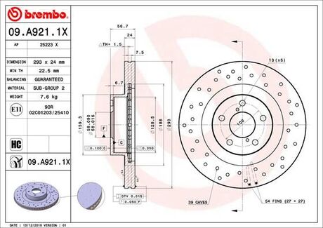 Тормозной диск BREMBO 09A9211X