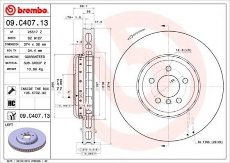 Гальмiвний диск BREMBO 09.C407.13