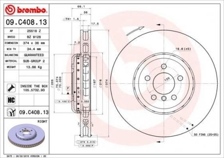 Гальмiвний диск BREMBO 09.C408.13