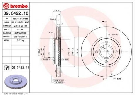 Тормозной диск BREMBO 09C42211