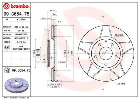 Гальмівний диск BREMBO 09C65475