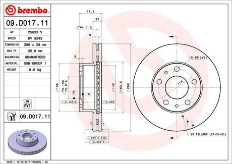 Тормозной диск BREMBO 09D01711