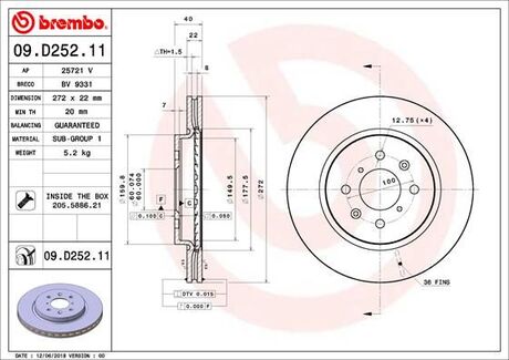 Гальмівний диск BREMBO 09D25211