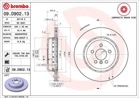 Гальмівний диск BREMBO 09D90213