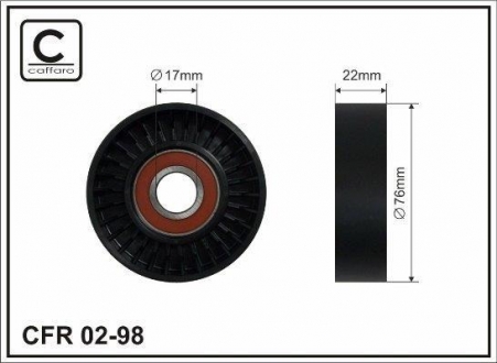 Ролик натяжителя ремня ручейкового Opel Astra/Corsa/Meriva/Zafira 1.6/1.8 98- CAFFARO 02-98