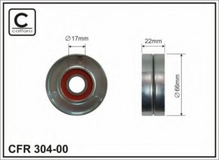 Ролик гладкий штампованый клёпаный 17x66x22 Chevrolet Cruze; Orlando/ Opel Astra; Corsa; Insignia; Meriva; Vectra; Zafira; Vectra 1.6-1.8/ Fiat Croma; Stilo CAFFARO 304-00