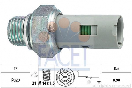 Датчик давления масла (0,9bar/1 конт./чёрный) KANGOO 1.1-2.5D 97- FACET 7.0153