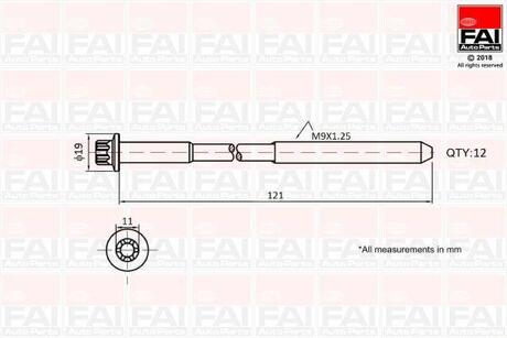 Болт ГБЦ к-кт OPEL ASTRA 1.4 09-20, INSIGNIA 1.4 11-17, ZAFIRA 1.4 11- CHEVROLET CRUZE 1.4 11- Fischer Automotive One (FA1) B1630