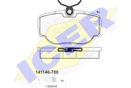 Комплект гальмівних колодок (дискових) ICER 141146-700