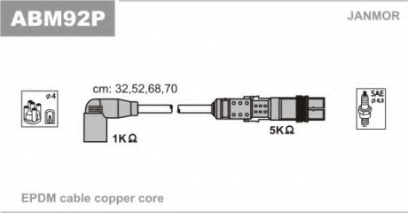 К-кт В.В. проводів (каучук) Audi A3/A4, Skoda Octavia, VW1.6 96- Janmor ABM92P