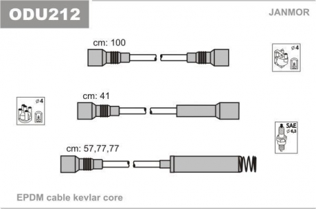 Комплект проводов зажигания Opel Omega A 1.8/2.0, Frontera 2.0 Janmor ODU212 (фото 1)