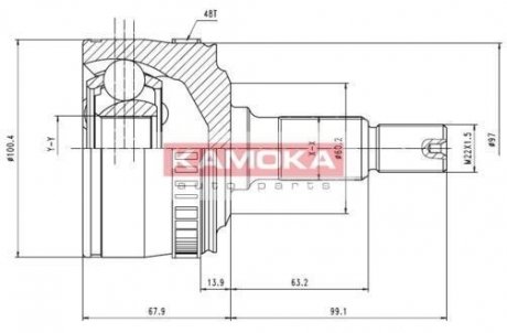 ШРУС MB V 99\'-03\'.Vito 99\'-03\' наружн. 27/36/71,7мм /48 ABS KAMOKA 7046