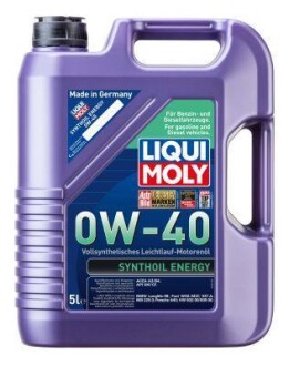 LM 5л SYNTHOIL ENERGY 0W-40 олива двигуна синтетичка ACEA A3/B4, API SN, BMW Longlife-98 | Ford WSS-M2C 937-A | MB 229.3 | Porsche A40 | VW 502 00 | VW 505 00 LIQUI MOLY 9515