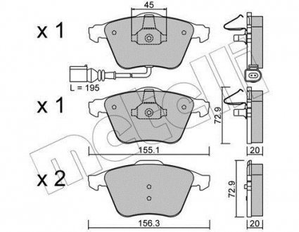 Гальмівні колодки, дискове гальмо (набір) Metelli 2205494