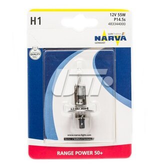 Лампа накаливания h1 12v 55w p14,5s range power +50 (blister 1шт) NARVA 48334B1