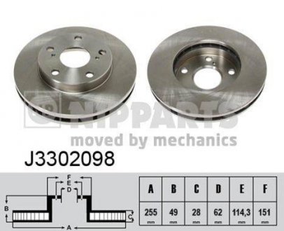 ТОРМОЗНОЙ ДИСК ПЕРЕДНИЙTOYOTA CAMRY 2.2I 91-> FELGA 14,PICNIC 96-> (255 MM / WENTYLOWANA) NIPPARTS J3302098