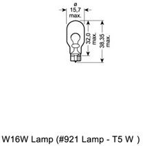 Лампа вспомогат. освещения w16w 12v 16w w2,1x9,5d OSRAM 921