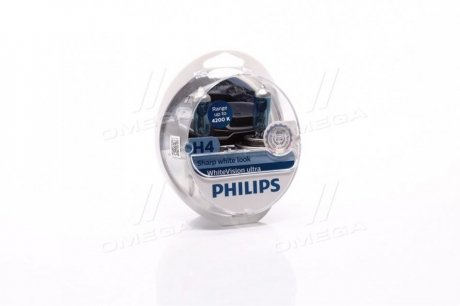 Лампа накаливания h4 12v 60/55w whitevision ultra +60 (4200k) (компл) PHILIPS 12342WVUSM