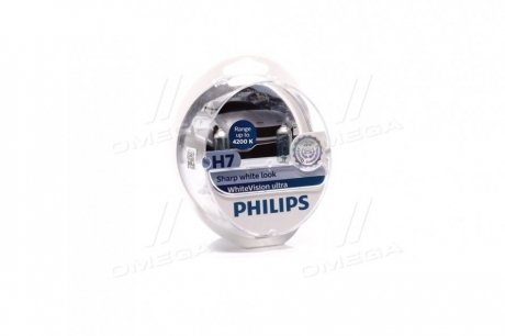 Лампа накаливания h7 12v 55w px26d h7 whitevision ultra +60 (4200k) (компл) PHILIPS 12972WVUSM