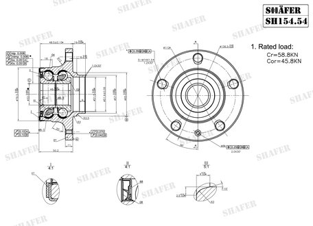 Підшипник зад. ступиці +монтажний к-кт Audi A3 1.6-2.0FSI 05/03- VW Touran 1.6FSI-2.0TDI 02/03- Caddy III 04- SHAFER SH154.54K