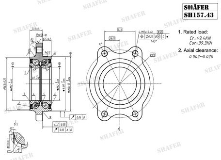 Подшипник передний +монт. ккт. Audi A4 08-, A5 09-, A6, A7 11- 61x62x102 (+ABS) SHAFER SH157.43K