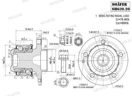 Ступица передняя MB Vito (639), 03-, монт. ккт SHAFER SH639.20K