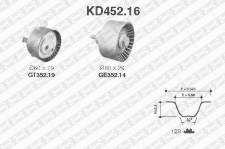 Ремонтний комплект для заміни паса газорозподільчого механізму SNR NTN KD452.16