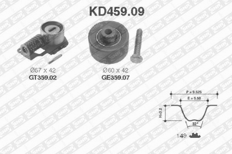 Комплект ременя ГРМ (Шківи, Ремінь) SNR NTN KD459.09