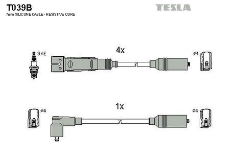 Кабель зажигания, к-кт Audi 100,A6 90-97 2,0 TESLA T039B