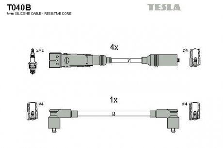 Комплект высоковольтных проводов TESLA T040B