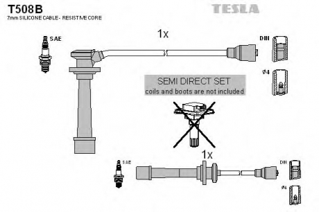 К-кт дротів в/н 1, 3 циліндрів Kia Shuma 1.5 96-01 TESLA T508B (фото 1)