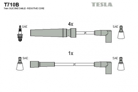 Провод высоковольтный DAEWOO NEXIA 1.5 16V DOHC к-т кор. уп. TESLA T710B