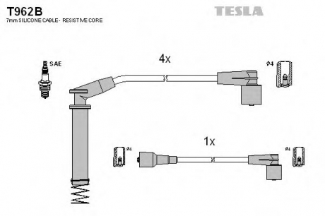 Провода в/в Opel 1.2-1.6 Corsa/Vectra TESLA T962B (фото 1)