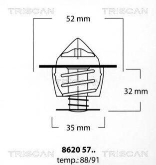 Термостат 92°C Ford Escort 1.8 i 16V 92-95/1.6 i 16V 95-99/Focus 2.0 i 16V 02-04/Mondeo 1.6 i 16V 93-96/Scorpio 2.9 i 24V 91-94 TRISCAN 86205791