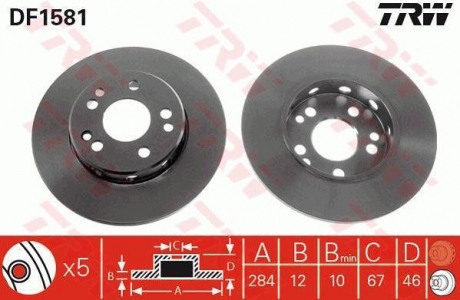 Диск гальмівний (1 шт.) MERCEDES 200/230/250/300/E200/E220/E250 TRW DF1581