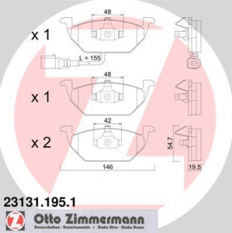 Гальмівні колодки перед Audi A3 1.9TDI 96-/Skoda O ZIMMERMANN 231311951