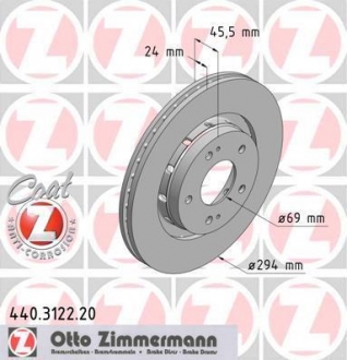 Гальмівний диск перед вент Mitsubishi Outlander/Ou ZIMMERMANN 440312220