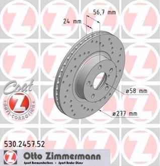 Диск (перфарований) гальмівний пер Subaru Legacy 2 ZIMMERMANN 530245752